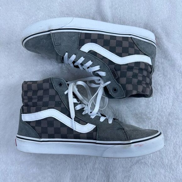 Vans Men's 8.5 Filmore High Top Skate Sneakers Gray Checkerboard Lace Up Grunge - Picture 3 of 9